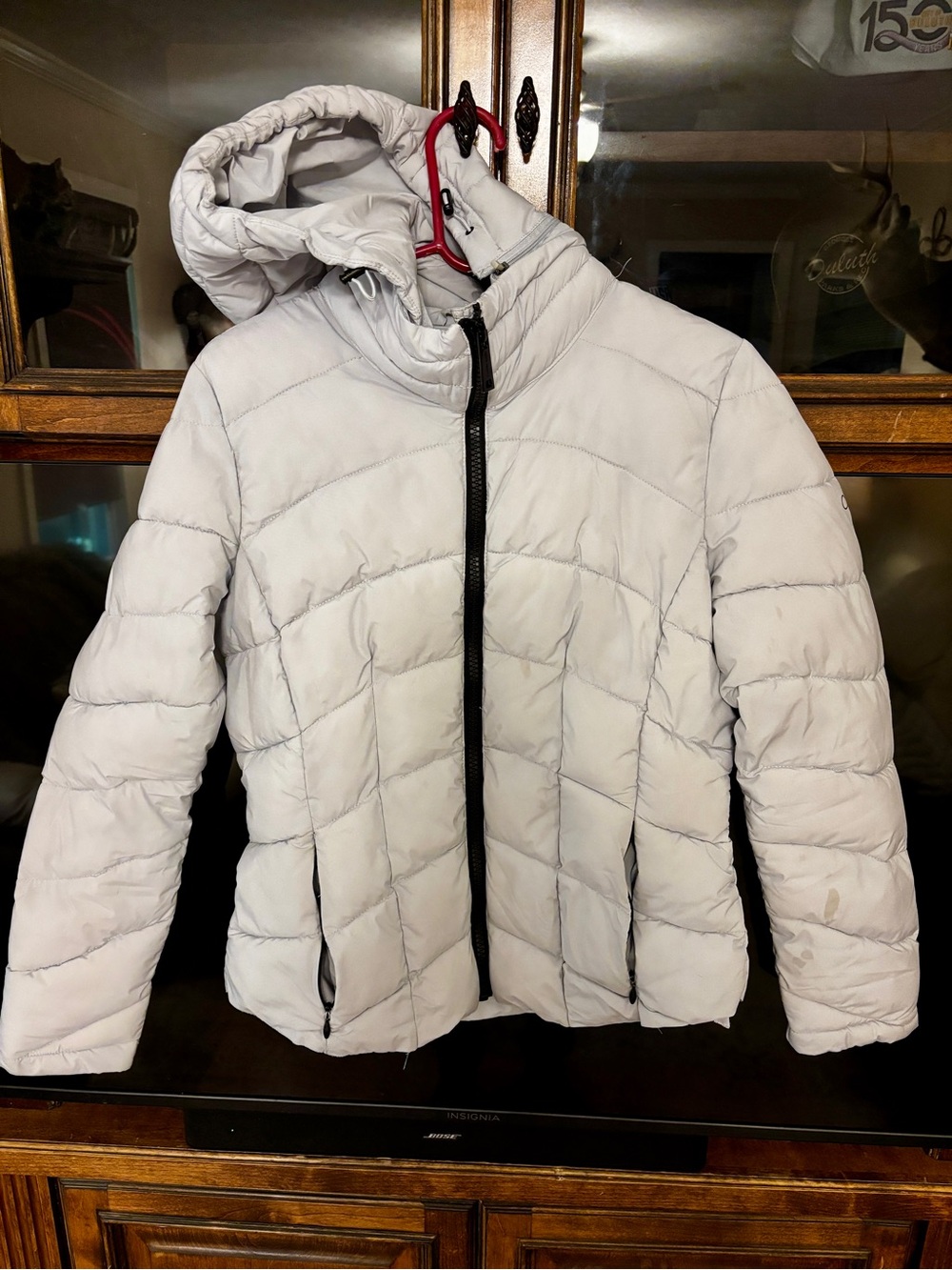 Calvin Klein Light Gray Quilted Hooded Puffer Jacket